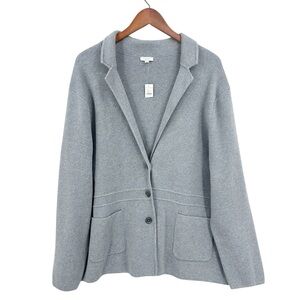 New TALBOTS Cardigan Sweater Cotton Front Pockets Gray